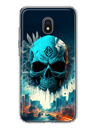 Samsung Galaxy J3 Express/Prime 3/Amp Prime 3 Blue Apocalypse Cyberpunk Skull Feather Double Layer Phone Case Cover