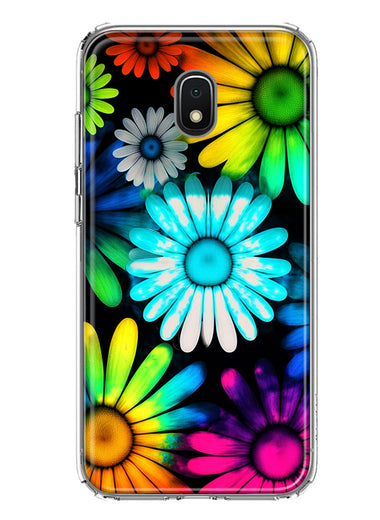 Samsung Galaxy J3 Express/Prime 3/Amp Prime 3 Neon Rainbow Daisy Glow Colorful Daisies Baby Blue Pink Yellow White Double Layer Phone Case Cover