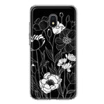Samsung Galaxy J3 Express/Prime 3/Amp Prime 3 Line Drawing Art White Floral Flowers Hybrid Protective Phone Case Cover