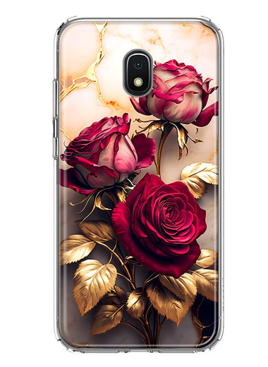 Samsung Galaxy J7 (2018) Star/Crown/Aura Romantic Elegant Gold Marble Red Roses Double Layer Phone Case Cover