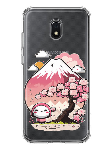 Samsung Galaxy J3 Express/Prime 3/Amp Prime 3 Kawaii Manga Pink Cherry Blossom Fuji Mountain Mochi Girl Hybrid Protective Phone Case Cover