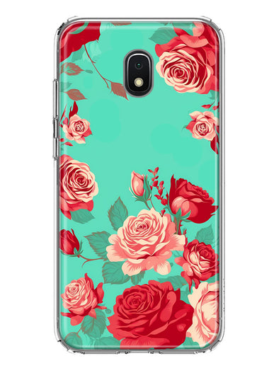 Samsung Galaxy J7 (2018) Star/Crown/Aura Turquoise Teal Vintage Pastel Pink Red Roses Double Layer Phone Case Cover