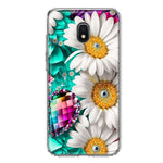 Samsung Galaxy J3 Express/Prime 3/Amp Prime 3 Colorful Crystal White Daisies Rainbow Gems Teal Double Layer Phone Case Cover