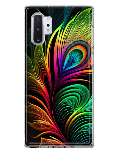 Samsung Galaxy Note 10 Neon Rainbow Glow Peacock Feather Hybrid Protective Phone Case Cover