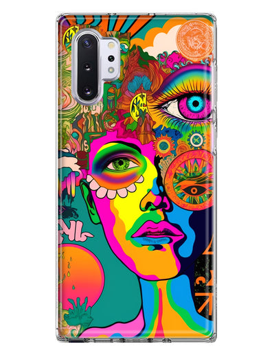 Samsung Galaxy Note 10 Neon Rainbow Psychedelic Hippie One Eye Pop Art Hybrid Protective Phone Case Cover
