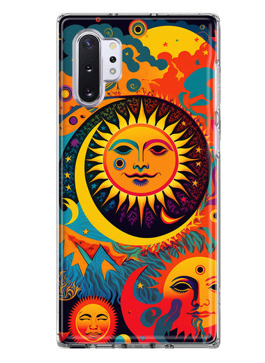 Samsung Galaxy Note 10 Plus Neon Rainbow Psychedelic Indie Hippie Sun Moon Hybrid Protective Phone Case Cover