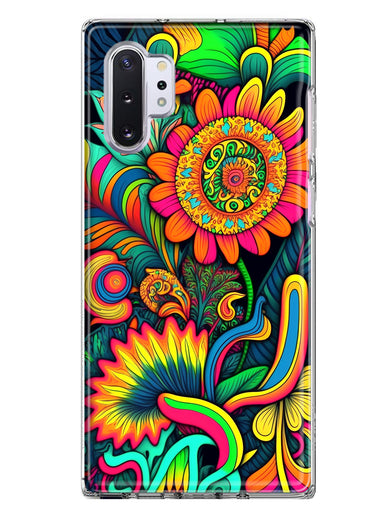 Samsung Galaxy Note 10 Neon Rainbow Psychedelic Indie Hippie Sunflowers Hybrid Protective Phone Case Cover