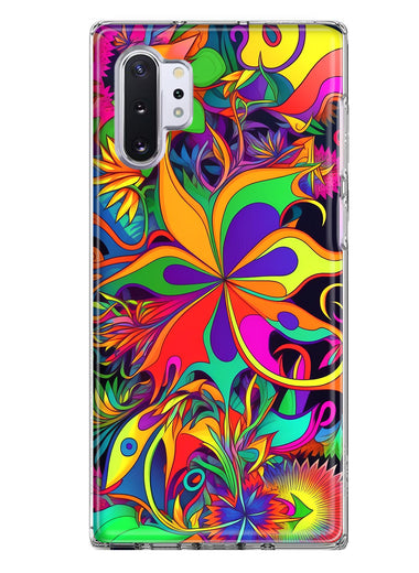 Samsung Galaxy Note 10 Neon Rainbow Psychedelic Hippie Wild Flowers Hybrid Protective Phone Case Cover