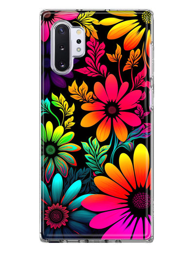 Samsung Galaxy Note 10 Neon Rainbow Glow Colorful Abstract Flowers Floral Hybrid Protective Phone Case Cover