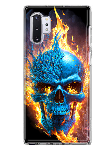 Samsung Galaxy Note 10 Blue Flaming Skull Burning Fire Double Layer Phone Case Cover