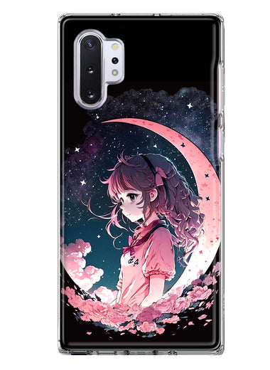 Samsung Galaxy Note 10 Kawaii Manga Pink Cherry Blossom Dreaming Moon Girl Hybrid Protective Phone Case Cover