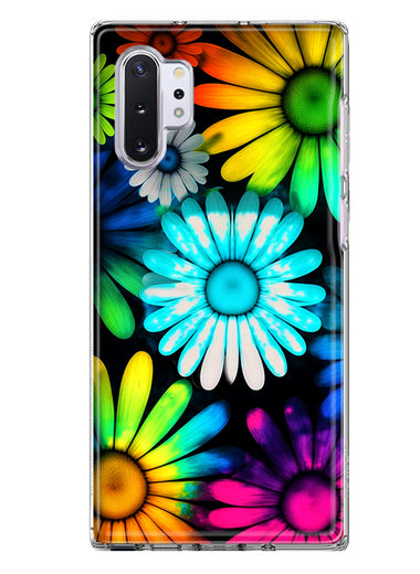 Samsung Galaxy Note 10 Plus Neon Rainbow Daisy Glow Colorful Daisies Baby Blue Pink Yellow White Double Layer Phone Case Cover