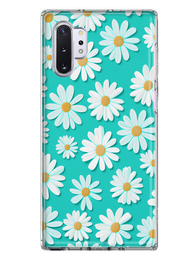 Samsung Galaxy Note 10 Plus Turquoise Teal White Daisies Cute Daisy Polka Dots Double Layer Phone Case Cover