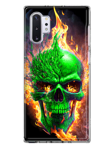 Samsung Galaxy Note 10 Green Flaming Skull Burning Fire Double Layer Phone Case Cover