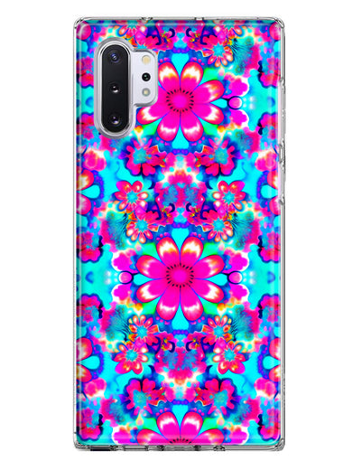 Samsung Galaxy Note 10 Pink Blue Vintage Hippie Tie Dye Flowers Hybrid Protective Phone Case Cover
