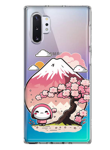Samsung Galaxy Note 10 Kawaii Manga Pink Cherry Blossom Fuji Mountain Mochi Girl Hybrid Protective Phone Case Cover