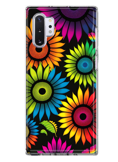 Samsung Galaxy Note 10 Neon Rainbow Glow Sunflowers Colorful Floral Pink Purple Double Layer Phone Case Cover