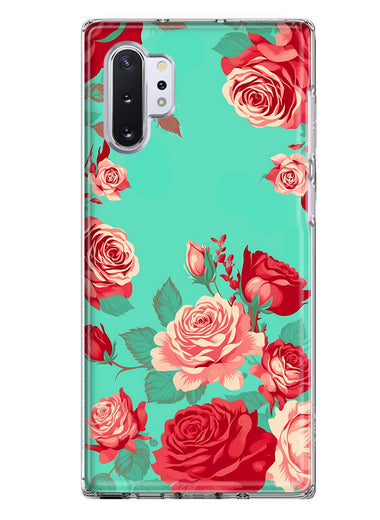 Samsung Galaxy Note 10 Plus Turquoise Teal Vintage Pastel Pink Red Roses Double Layer Phone Case Cover