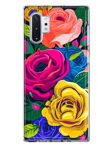 Samsung Galaxy Note 10 Plus Vintage Pastel Abstract Colorful Pink Yellow Blue Roses Double Layer Phone Case Cover