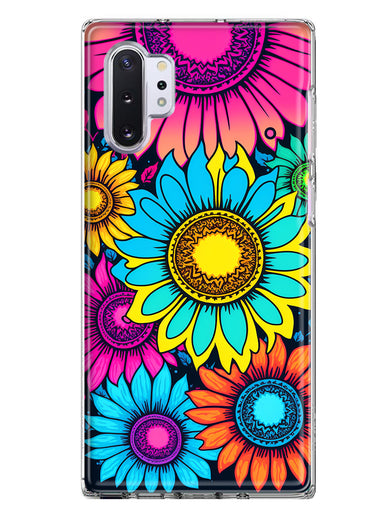 Samsung Galaxy Note 10 Vintage Colorful Abstract Sunflowers Floral Double Layer Phone Case Cover