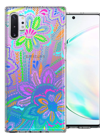 Samsung Galaxy Note 10 Plus Colorful Summer Flowers Doodle Art Design Double Layer Phone Case Cover