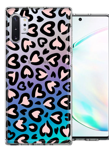 Samsung Galaxy Note 10 Plus Cute Pink Leopard Print Hearts Valentines Day Love Double Layer Phone Case Cover