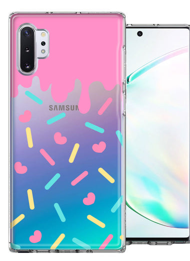 Samsung Galaxy Note 10 Plus Pink Drip Frosting Cute Heart Sprinkles Kawaii Cake Design Double Layer Phone Case Cover