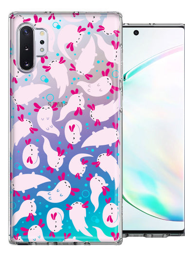 Samsung Galaxy Note 10 Plus Pink Happy Swimming Axolotls Polka Dots Double Layer Phone Case Cover