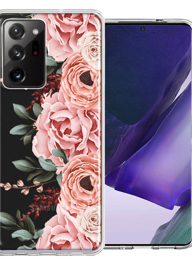 For Samsung Galaxy Note 20 Ultra Blush Pink Peach Spring Flowers Peony Rose Phone Case Cover