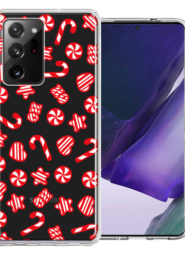 Samsung Galaxy Note 20 Ultra Christmas Winter Red White Peppermint Candies Swirls Candycanes Design Double Layer Phone Case Cover