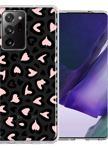 Samsung Galaxy Note 20 Ultra Cute Pink Leopard Print Hearts Valentines Day Love Double Layer Phone Case Cover