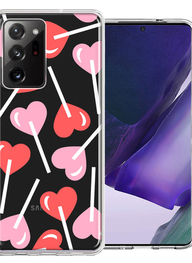 Samsung Galaxy Note 20 Ultra Heart Suckers Lollipop Valentines Day Candy Lovers Double Layer Phone Case Cover