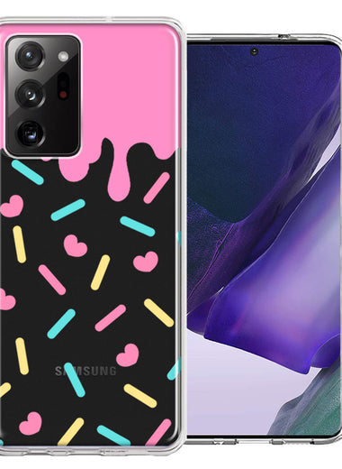 Samsung Galaxy Note 20 Ultra Pink Drip Frosting Cute Heart Sprinkles Kawaii Cake Design Double Layer Phone Case Cover