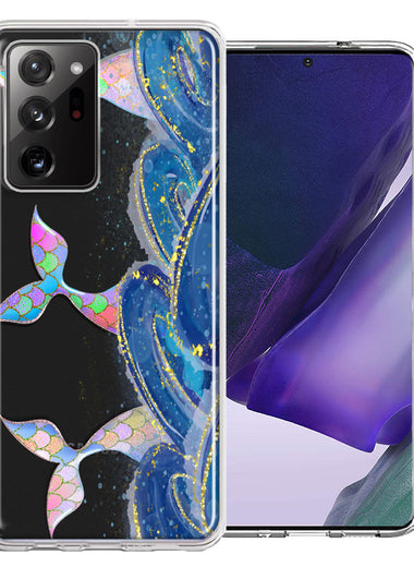 Samsung Galaxy Note 20 Ultra Rainbow Mermaid Tails Scales Ocean Waves Beach Girls Summer Double Layer Phone Case Cover