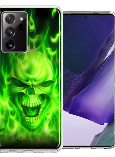 Samsung Galaxy Note 20 Ultra Green Flaming Skull Double Layer Phone Case Cover