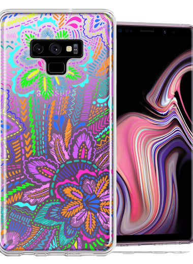 Samsung Galaxy Note 9 Colorful Summer Flowers Doodle Art Design Double Layer Phone Case Cover