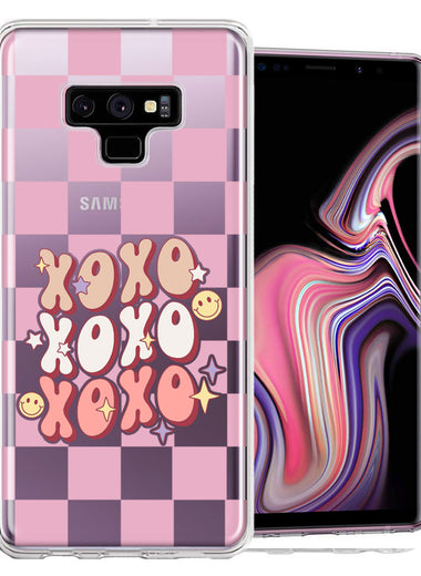 Samsung Galaxy Note 9 Retro Pink Checkered XOXO Vintage 70s Style Hippie Valentine Love Double Layer Phone Case Cover
