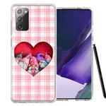 Samsung Galaxy Note 20 Valentine's Day Garden Gnomes Heart Love Pink Plaid Double Layer Phone Case Cover