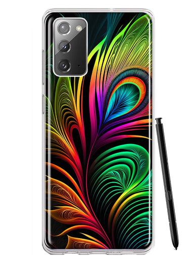 Samsung Galaxy Note 20 Neon Rainbow Glow Peacock Feather Hybrid Protective Phone Case Cover