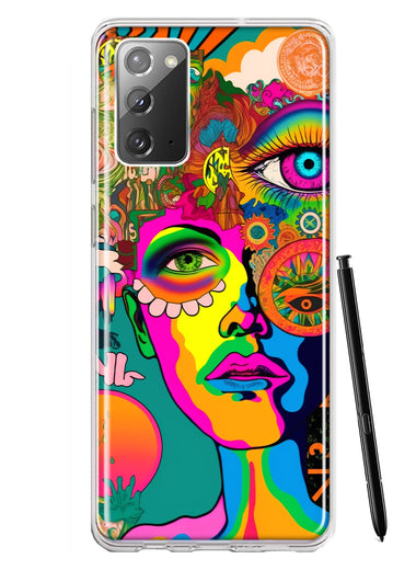 Samsung Galaxy Note 20 Neon Rainbow Psychedelic Hippie One Eye Pop Art Hybrid Protective Phone Case Cover