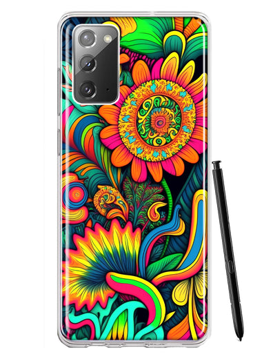 Samsung Galaxy Note 20 Neon Rainbow Psychedelic Indie Hippie Sunflowers Hybrid Protective Phone Case Cover