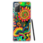Samsung Galaxy Note 20 Neon Rainbow Psychedelic Indie Hippie Sunflowers Hybrid Protective Phone Case Cover
