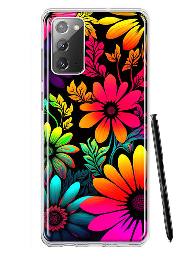 Samsung Galaxy Note 20 Neon Rainbow Glow Colorful Abstract Flowers Floral Hybrid Protective Phone Case Cover