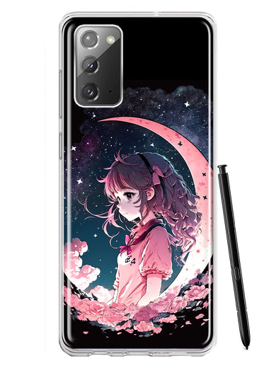 Samsung Galaxy Note 20 Kawaii Manga Pink Cherry Blossom Dreaming Moon Girl Hybrid Protective Phone Case Cover