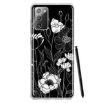 Samsung Galaxy Note 20 Line Drawing Art White Floral Flowers Hybrid Protective Phone Case Cover