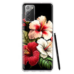Samsung Galaxy Note 20 Pink Red Hibiscus Wild Flowers Floral Hybrid Protective Phone Case Cover