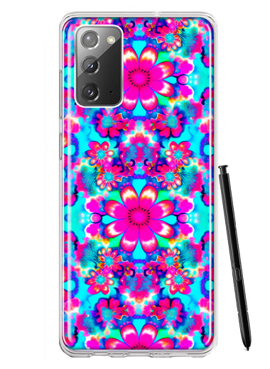 Samsung Galaxy Note 20 Pink Blue Vintage Hippie Tie Dye Flowers Hybrid Protective Phone Case Cover