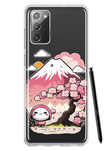Samsung Galaxy Note 20 Kawaii Manga Pink Cherry Blossom Fuji Mountain Mochi Girl Hybrid Protective Phone Case Cover