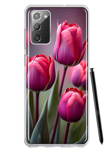 Samsung Galaxy Note 20 Pink Tulip Flowers Floral Hybrid Protective Phone Case Cover