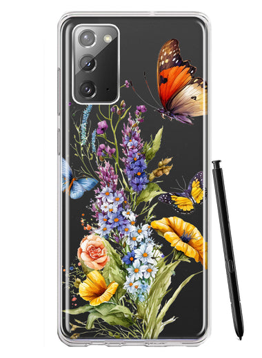 Samsung Galaxy Note 20 Yellow Purple Spring Flowers Butterflies Floral Hybrid Protective Phone Case Cover
